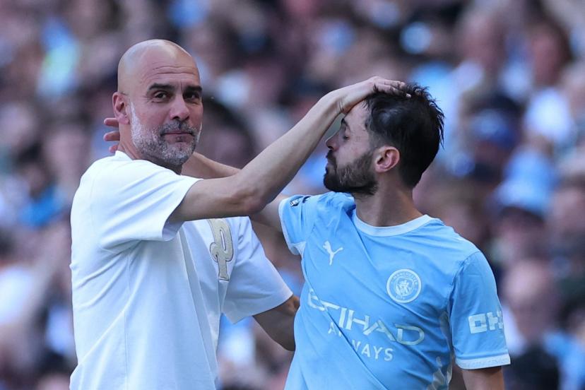 Pep Guardiola, ému lors du remplacement de Bernardo Silva, son joueur le plus dirigé.