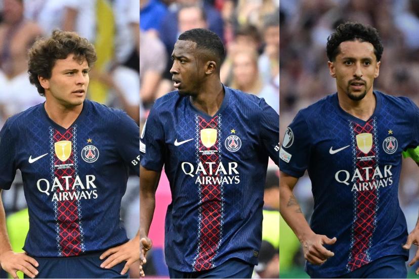 João Neves, Willian Pacho et Marquinhos salués par les supporters après la finale