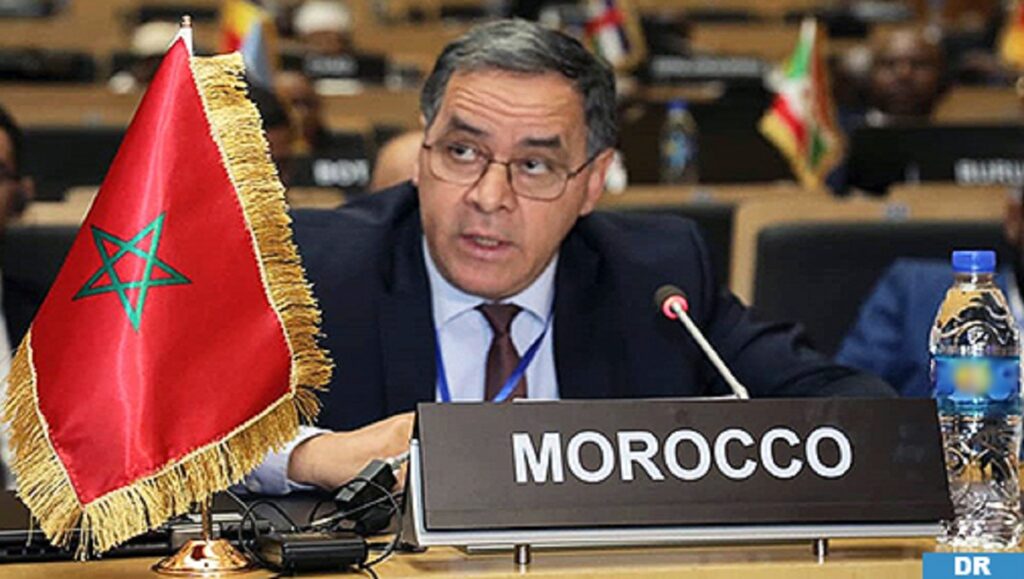 Mohamed Arrouchi, ambassadeur du Maroc à l’Union africaine, lors de sa prise de parole sur la Libye