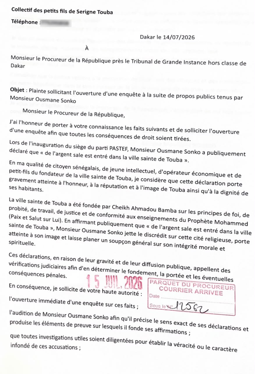 Illustration de la plainte contre Ousmane Sonko